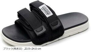サンダル フラット 面ファスナー 韓国 ユニセックス シャワー テープ ストリート オープントゥ (ブラック(靴底白), 23.5〜24.0 cm)