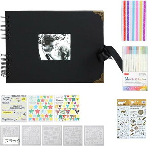 フォトアルバム 手作り スクラップブック 大容量 40枚80ページ A4 (ブラック, 29x21.5x1.5cm)