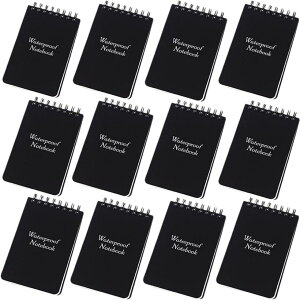 防水メモ帳 耐水 ブックメモ帳 ポケットノート 防水ノート リングノート ストーンペーパー 12冊セット (黒色)