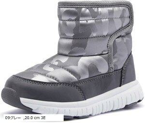 スノーブーツ キッズ ウインターブーツ ベビー 女の子 男の子 スノーシューズ 子供 雪遊び アウトドア 冬用 靴 雪用 裏ボア 防水 防寒 滑り止め 軽量 (09グレー, 20.0 cm 3E)