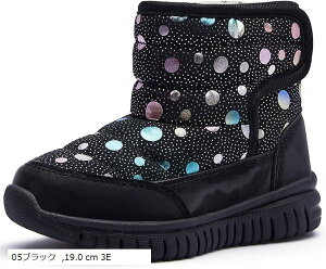 スノーブーツ キッズ ウインターブーツ ベビー 女の子 男の子 スノーシューズ 子供 雪遊び アウトドア 冬用 靴 雪用 裏ボア 防水 防寒 滑り止め 軽量 (05ブラック, 19.0 cm 3E)