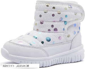 スノーブーツ キッズ ウインターブーツ ベビー 女の子 男の子 スノーシューズ 子供 雪遊び アウトドア 冬用 靴 雪用 裏ボア 防水 防寒 滑り止め 軽量 (02ホワイト, 13.0 cm 3E)