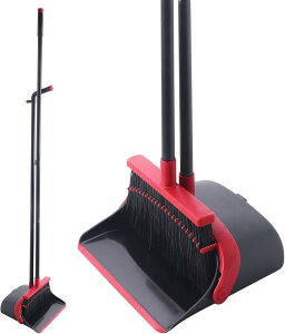 ほうき ちりとり 掃除セット 自立式 収納に便利 ロングくし付き 長柄 延長ポール付き 掃除道具 防風 塵取り 大容量 室内 玄関 ホーム 美容室 ショップ最適 (ブラック, Medium)