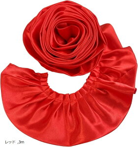 プリーツ サテン トリム 生地 光沢 装飾 縁取り 手芸 パーツ ハンドメイド (レッド, 3m)