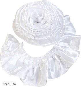 プリーツ サテン トリム 生地 光沢 装飾 縁取り 手芸 パーツ ハンドメイド (ホワイト, 3m)
