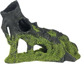 老木 流木 風 アクアリウム オブジェ 魚の隠れ家 水槽 装飾 木の根 朽ち木 オーナメント (ブラウン＆苔, Free)