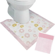 トイレマット 使い捨て 個包装 不織布 両面テープ (花柄ピンク 20枚セット, 約60x60cm)