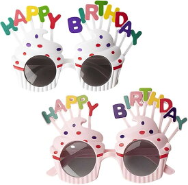 バースデー 誕生日グッズ サングラス 2色セット ハッピーバースデー パーティーグッズ (マルチカラー, 約18cm x 11.5cm)