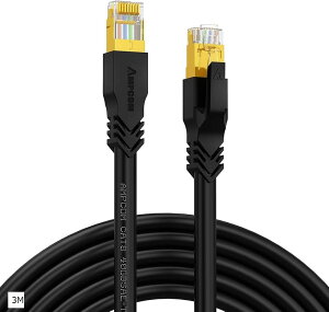 CAT8����STP ���� LAN�P�[�u�� 3m 40Gbps/2000MHz FLUKE �t���[�N �F�� ������ �J�e�S���[8 RJ45 �L������ �J�e8 �l�b�g �R�[�h �C�[�T�l�b�g�P�[�u�� 40�M�K�r�b�g (���A�u���b�N, 3M)