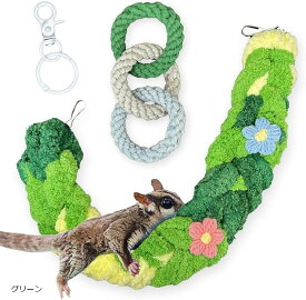 モモンガ おもちゃ 2点セット 吊り下げ フクロモモンガ 小動物 玩具 ぶら下がりロープ 運動不足 ストレス解消 遊び場 (グリーン)