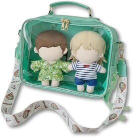 痛バ ショルダー ぬいぐるみポーチ 2体 推し バッグ ぬいバッグ 痛バッグ ショルダーバッグ ぬい痛ショルダー (グリーン, 32cmx25cmx11.5cm)