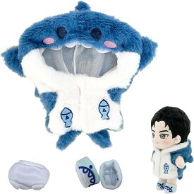 ぬい服 20cm サメ 着ぐるみ ぬいぐるみ 着せ替え 人形 魚 海 ふわふわ 3点セット (ブルー)
