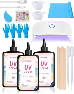 UV���W�� �Z�b�g ��e�� ����19�_ �X�^�[�^�[�L�b�g ���S�Ҍ��� 8W UV���C�g�t�� ���W���t �A�N�Z�T���[��� �n���h���C�h DIY ����ꎮ (transparent, 360g (120gx3�{))