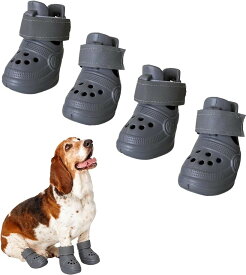 犬 靴 犬の靴 夏 脱げない 滑り止め 散歩 小型犬 中型犬 大型犬 肉球 保護 防水 アスファルト テープ オールシーズン 用 (グレー, M)