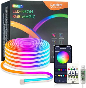 LED�l�I�����C�g USB���d RGBIC �`���[�u���ԐڏƖ� ���y���� 256�F�A�v������ �����悤�ȓ��F���� �h�� IP65 ���@�̃J���[���C�g �e�[�v���C�g �����p �ȒP���t�� (RGBIC 1600���F, 5���[�g��)