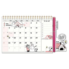 2026 カレンダー 卓上 APJ 153 ひょっこりスケジュール/PEANUTS(スヌーピー) ペンホルダー&ふせん付 アートプリントジャパン 令和8年 キャラクターシリーズ