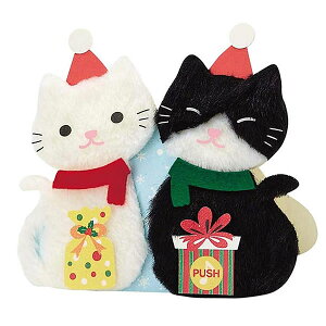 クリスマスカード 洋風 サンリオ S7335 立体ライト付きメロディーカード ふかふか白黒ねこ 立体カード 電池交換不可 Christmas card グリーティングカード