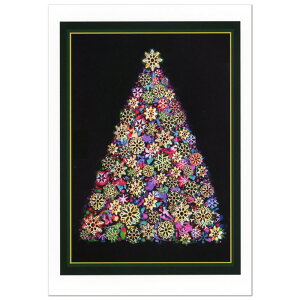クリスマスカード 洋風 二つ折り 金子知子 GS-117(KK-01) クリスマスツリー光の唄/洗練された輝き ジ−クレ−版画 Merry Christmas印字 Christmas card グリーティングカード