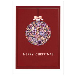 クリスマスカード 洋風 二つ折り 金子知子 S-105(KK-09) オーナメント幸/赤いクリスマス飾り ジ−クレ−版画 MERRY CHRISTMAS印字 Christmas card グリーティングカード