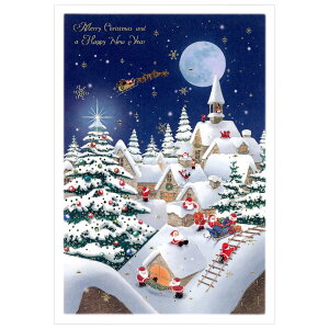 クリスマスカード 洋風 ミニサンタカード S-424 雪屋根の煙突にサンタ グリーティングライフ Christmas card グリーティングカード 世界の医療団支援活動カード