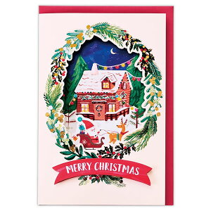 クリスマスカード 洋風 二つ折りオルゴールカード XAO-846-343 (HX-10) リースの窓 ホールマーク Christmas card グリーティングカード メロディーカード