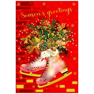 クリスマスカード 洋風 二つ折り スケート靴 C08-0003 CHIKYU Christmas card グリーティングカード