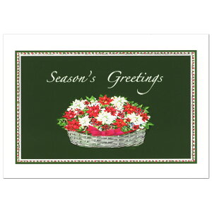 クリスマスカード 洋風 二つ折り 金子知子 F-20(KK-25) クリスマスの花籠 ジ−クレ−版画 Season's Greetings印字 Christmas card グリーティングカード
