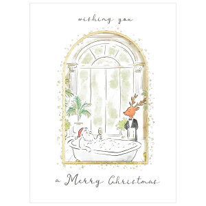 クリスマスカード 洋風 ラグジュアリーサンタカード おふろ KE-70 二つ折りポップアップ グリーティングライフ Christmas card グリーティングカード