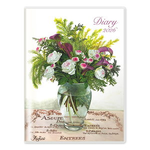 2026 ダイアリー 手帳 フロンティア A6サイズ マンスリー DY-138 橋本不二子 ピンクと紫のバラ 2025年12月〜2027年3月 日曜始まり