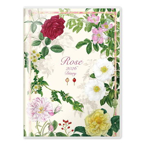 2026 ダイアリー 手帳 フロンティア A6サイズ マンスリー DY-140 クラシックローズ 生成り地 山田道恵 2025年12月〜2027年3月 日曜始まり