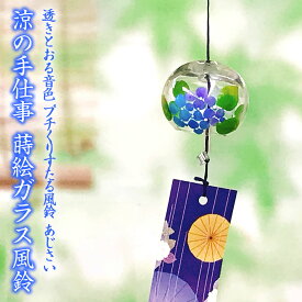 風鈴 ガラス プチくりすたる風鈴 あじさい R-187 会津喜多方 蒔絵仕上げ 手作り風鈴 木之本