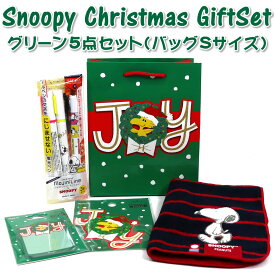 限定品 スヌーピー クリスマスギフトセット グリーン5点セット バッグSサイズ Snoopy ペーパーバッグ・ペン・ステッカー・付箋・タオルハンカチ