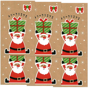 クリスマスポチ袋(小) 同柄6枚(3枚×2パック)セット ハッピーサンタ 543-5 シルク印刷 3つ折りのお札が入るサイズ 金封 天一堂 ぽち袋