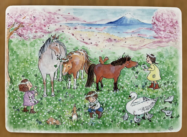 楽天市場 馬のイラストプレイスマット ランチョンマット 春springillustration By チアブーコ 1枚入り子供の声や動物の息遣い 季節の匂いも感じるような素敵なイラスト 毎日のお食事時間も楽しくなるね １枚の場合のみネコポス発送可能 馬 グッズのホースシュー
