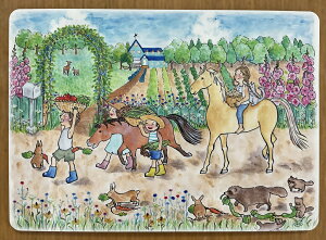 馬のイラストプレイスマット・ランチョンマット・夏SummerIllustration by チアブーコ　1枚入り子供の声や動物の息遣い、季節の匂いも感じるような素敵なイラスト。毎日のお食事時間も楽しく