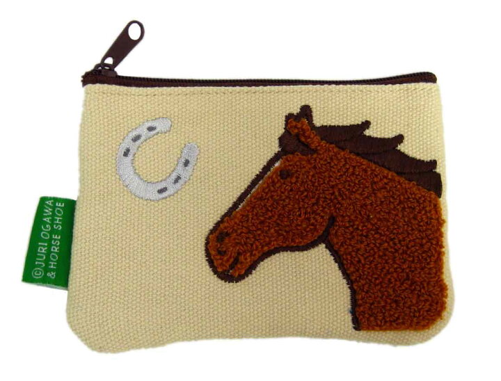 楽天市場 馬と蹄鉄 サガラ刺繍コインケース 生成り ベージュ馬蹄 帆布素材 小銭入れイラストおがわじゅり ホースシューオリジナル 馬グッズのホースシュー