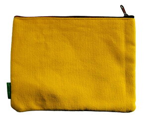 馬と蹄鉄・サガラ刺繍フラットポーチ・イエロー・黄・デイジー帆布素材ポーチイラストおがわじゅりホースシューオリジナル