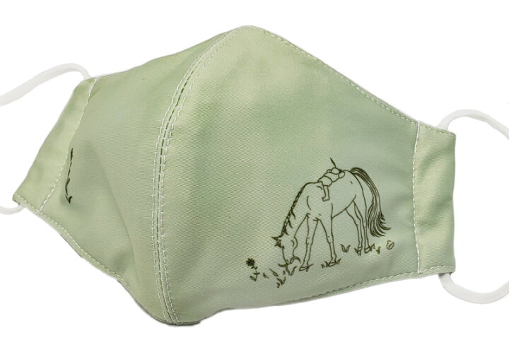 楽天市場 チアブーコのイラストプリント布マスク みち草 もえぎ色２ｗａｙトリコット生地 裏はドライメッシュ平紐 サイズ調整パーツ フィルターポケット付き馬柄マスク 男女兼用大人用サイズ馬グッズのホースシューオリジナル 馬グッズのホースシュー
