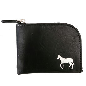 ホースシュー馬柄コインケース【トロット・黒】ブラック　シルバーホース　L字ファスナー　PUレザー・合成皮革、箔押し　銀の馬