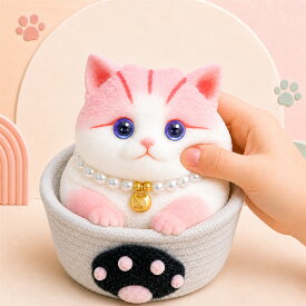 猫 置物 リアル ねこ ネコ キャット 雑貨 インテリア オブジェ 動物 卓上 デスク周り 癒し シリコン もちもち 握れる かご付き 手作り ハンドメイド おしゃれ かわいい 猫好き 茶トラ ラグドール アメショー ピンク ギフト プレゼント 誕生日 送料無料 もちねこ スクイーズ