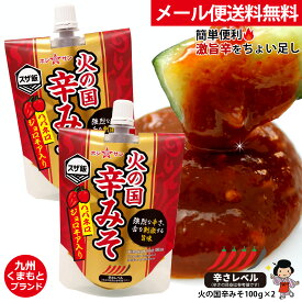 【激辛味噌】ハバネロとジョロキア入り【メール便 送料無料】≪ 火の国 辛みそ 100g （2個セット or ごまみそ セット）≫ 熟成 麦みそ使用！味噌のコクと旨みの後に刺激的な辛さがくる！簡単便利「絞る」タイプ【辛みそ 辛味噌】【保存料不使用】九州熊本 老舗味噌屋ホシサン