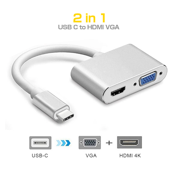 usb type c hdmi 変換 ケーブル type-c ハブ USB Type C to HDMI 新作通販 VGA アダプタ Macbook 1080P Go vga ノートパソコン 4K 数量は多 アルミ合金 Surface 変換アダプタ Chrom ノートPC Type-C usb-c 2in1