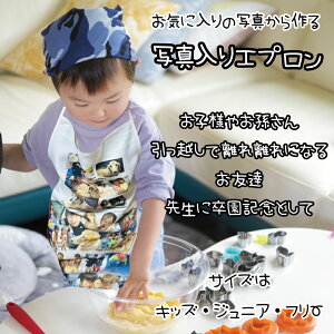 LINEで簡単【写真入り 名入れ エプロン】贈り物 引っ越し 友達 卒園 記念 記念品 先生 子供 子ども 孫 誕生日 写真 思い出 お母さん 母の日 プレゼント ママ友 お別れ 餞別 親子 お揃い 女性 幼