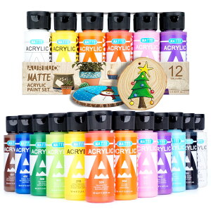 【送料無料】AUREUO マット アクリル絵の具 12色x59ml - 陶芸、ガラス、木材、工芸、プラスチック用の無毒顔料 - 趣味の画家、絵画愛好家、初心者向けの塗料