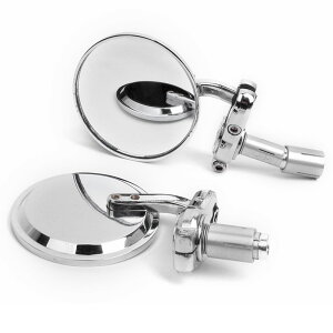 【送料無料】バーエンドミラー 22mm アルミ製 丸い メッキ 左右セット 角度自由調節 ホンダ カワサキ 汎用
