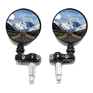 【送料無料】Devilmotor バイクミラー 汎用バイクミラー バーエンドミラー CNC 丸形 左右セット 角度自由に調節 HONDA YAMAHAなどに適用 折り畳み式ハンドルカバー付き