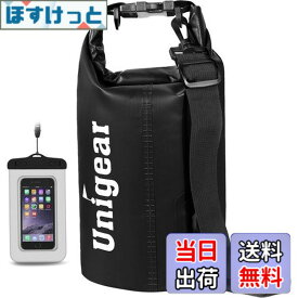 【送料無料】Unigear ドライバッグ 防水バッグ 防水ポーチ付き ドラム型 新型素材 防水 防塵 9色 6サイズ 2L 5L 10L 20L 30L 40L（黒色 5L）