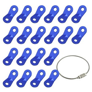 【送料無料】XSAJU ロープテンショナー アルミニウム 自在金具 5mmまで対応 テント ロープストッパー 20個セット ワイヤーホルダー付き (ブルー)