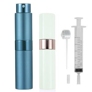 【送料無料】アトマイザー 回転プッシュ式 香水噴霧器 香水スプレーボトル 香水用詰め替え容器 旅行 通勤 出張 携帯用 男女兼用8ml (白+青 2個セット)