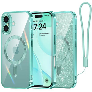 【送料無料】Meifigno iPhone 16 ケース キラキラペーパー付き MagSafeに対応 黄ばみなし 耐衝撃 磁力強い ワイアレス充電 ストラップ 透明 可愛い クリア 6.1インチ ティール